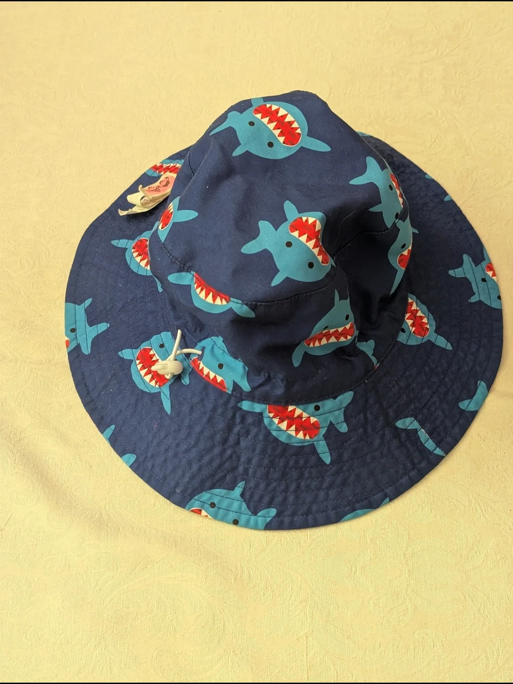 Boys Bucket Hat Blue Shark Print UPF 50 Adjustable Chin Strap 54cm Polyester
